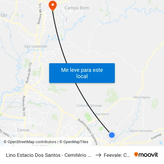 Lino Estacio Dos Santos - Cemitério Rincão Da Madalena to Feevale: Campus I map