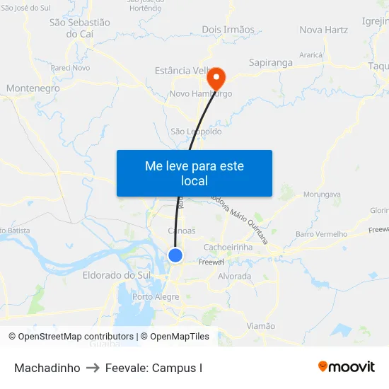 Machadinho to Feevale: Campus I map