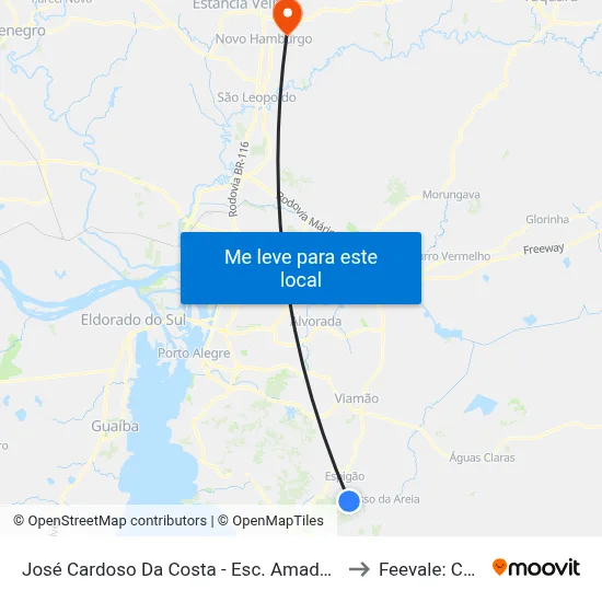 José Cardoso Da Costa - Esc. Amador Nunes Da Rocha to Feevale: Campus I map