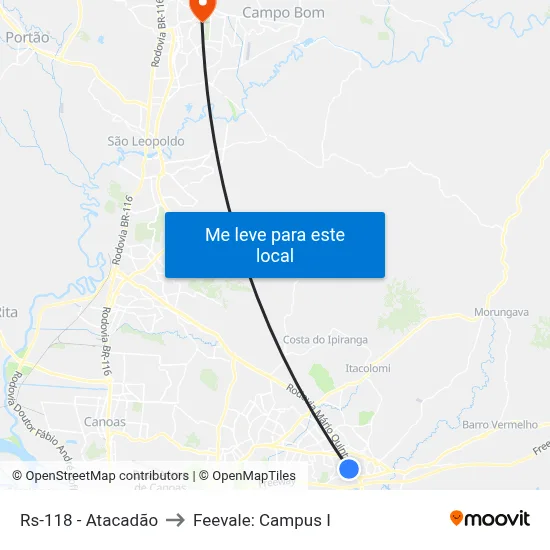 Rs-118 - Atacadão to Feevale: Campus I map