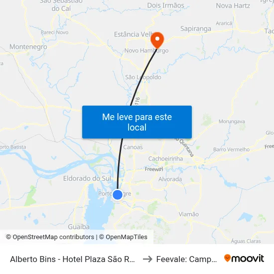 Alberto Bins - Hotel Plaza São Rafael to Feevale: Campus I map
