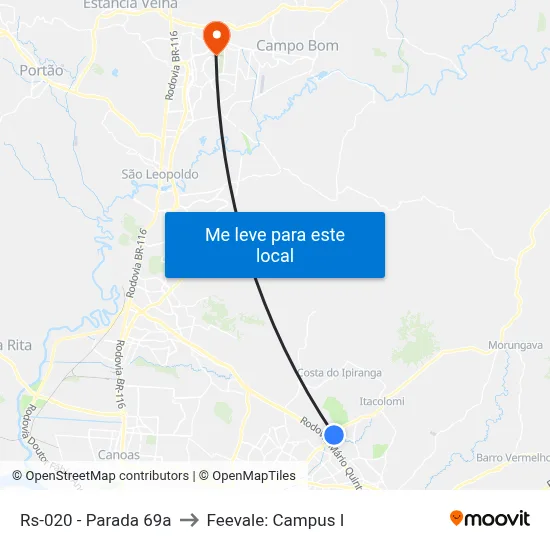 Rs-020 - Parada 69a to Feevale: Campus I map