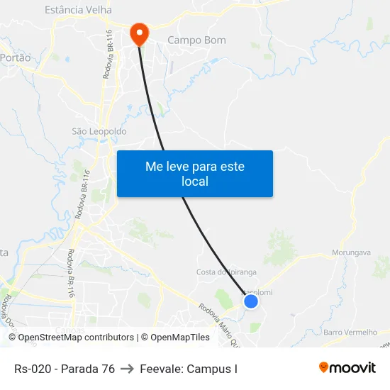 Rs-020 - Parada 76 to Feevale: Campus I map