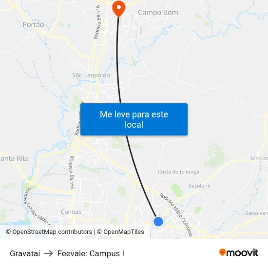 Gravataí to Feevale: Campus I map