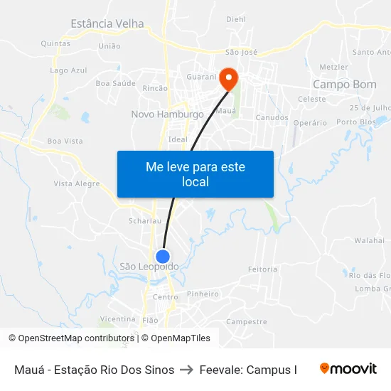 Mauá - Estação Rio Dos Sinos to Feevale: Campus I map