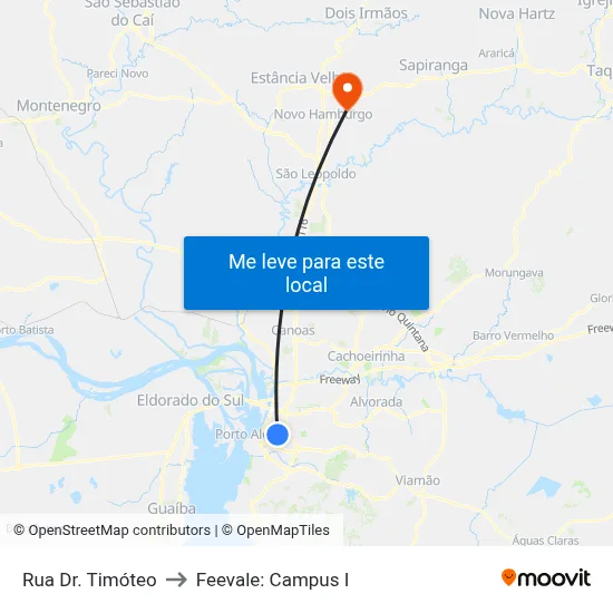 Rua Dr. Timóteo to Feevale: Campus I map