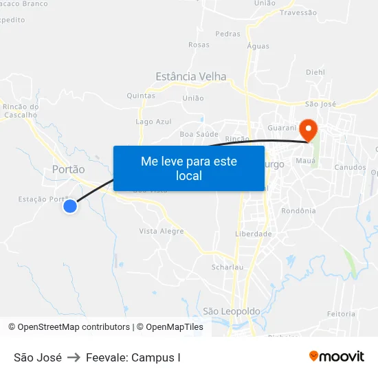 São José to Feevale: Campus I map