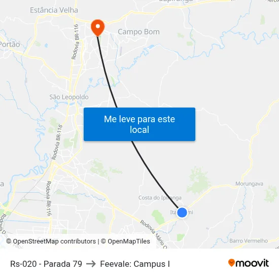 Rs-020 - Parada 79 to Feevale: Campus I map