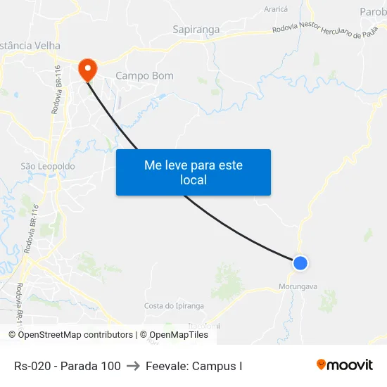 Rs-020 - Parada 100 to Feevale: Campus I map