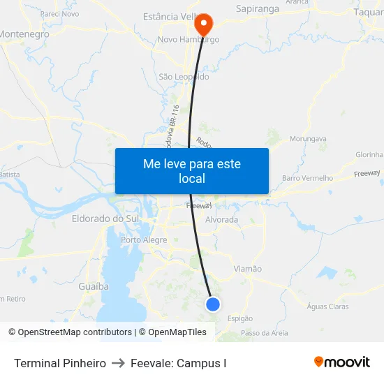 Terminal Pinheiro to Feevale: Campus I map