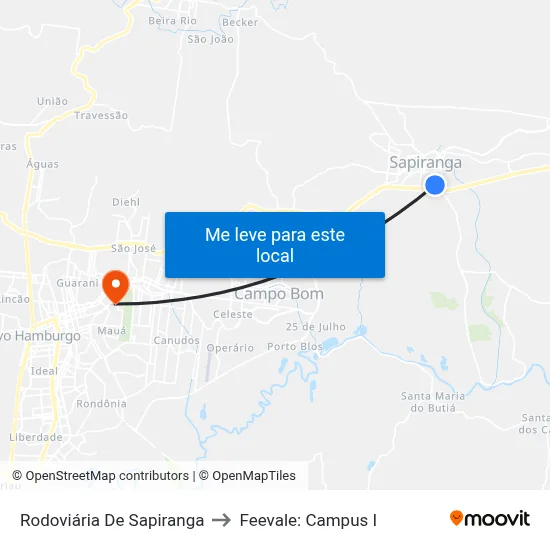 Rodoviária De Sapiranga to Feevale: Campus I map