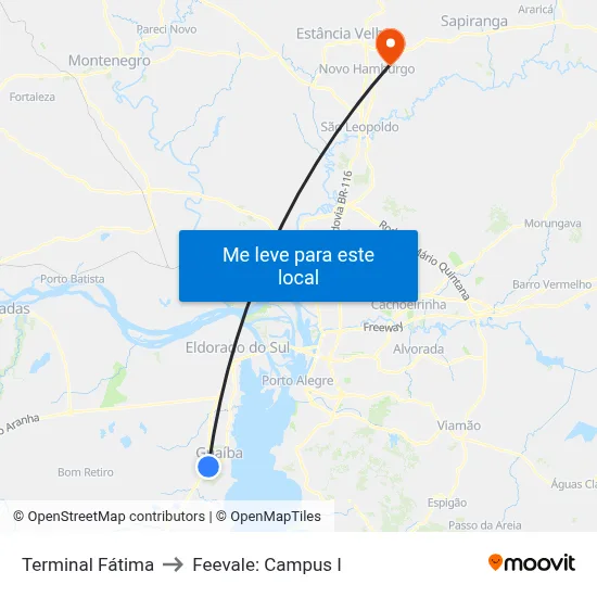 Terminal Fátima to Feevale: Campus I map