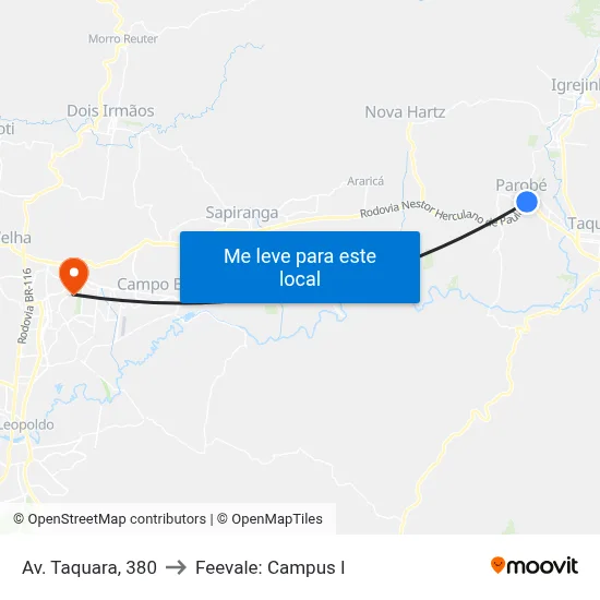 Av. Taquara, 380 to Feevale: Campus I map