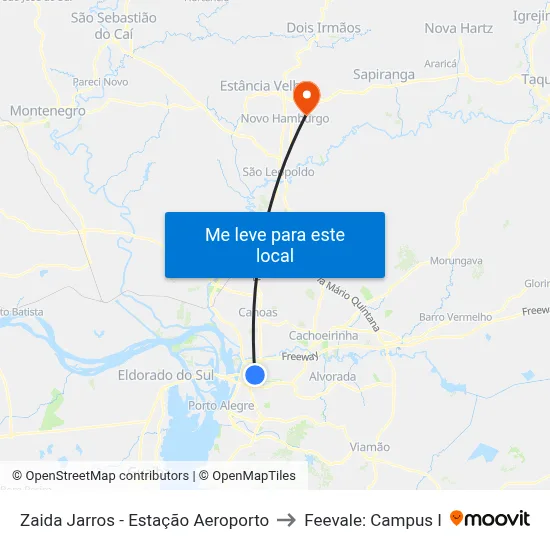 Zaida Jarros - Estação Aeroporto to Feevale: Campus I map