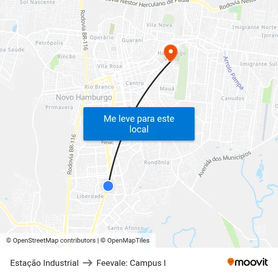 Estação Industrial to Feevale: Campus I map