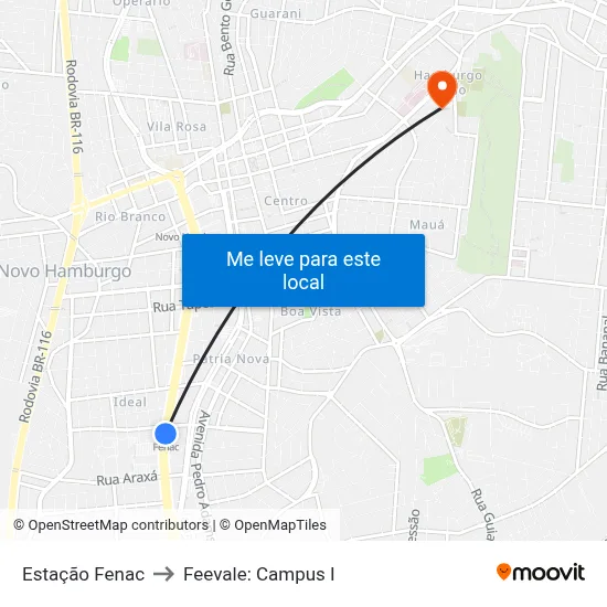 Estação Fenac to Feevale: Campus I map