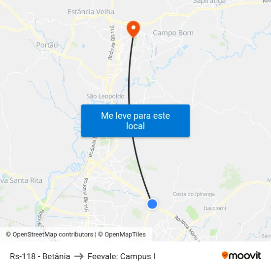 Rs-118 - Betânia to Feevale: Campus I map