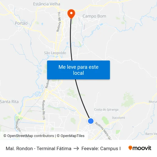 Mal. Rondon - Terminal Fátima to Feevale: Campus I map