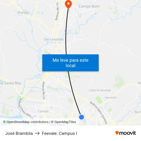 José Brambila to Feevale: Campus I map
