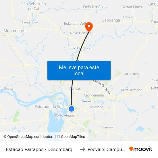 Estação Farrapos - Desembarque to Feevale: Campus I map