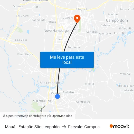 Mauá - Estação São Leopoldo to Feevale: Campus I map