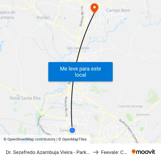 Dr. Sezefredo Azambuja Vieira - Park Shopping Canoas to Feevale: Campus I map