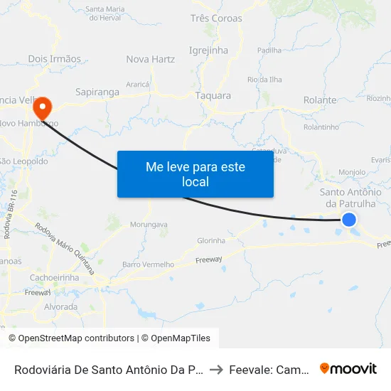 Rodoviária De Santo Antônio Da Patrulha to Feevale: Campus I map