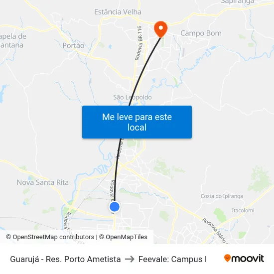 Guarujá - Res. Porto Ametista to Feevale: Campus I map