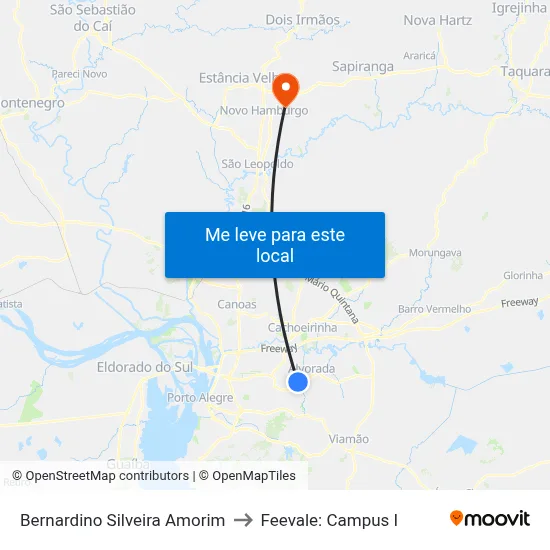 Bernardino Silveira Amorim to Feevale: Campus I map