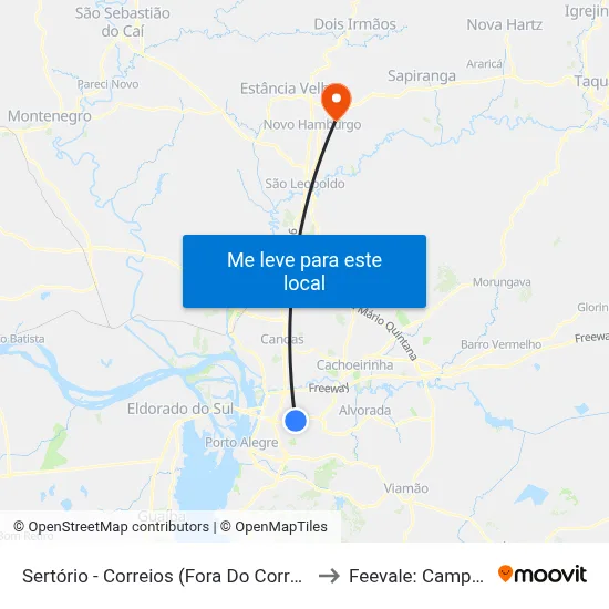 Sertório - Correios (Fora Do Corredor) to Feevale: Campus I map