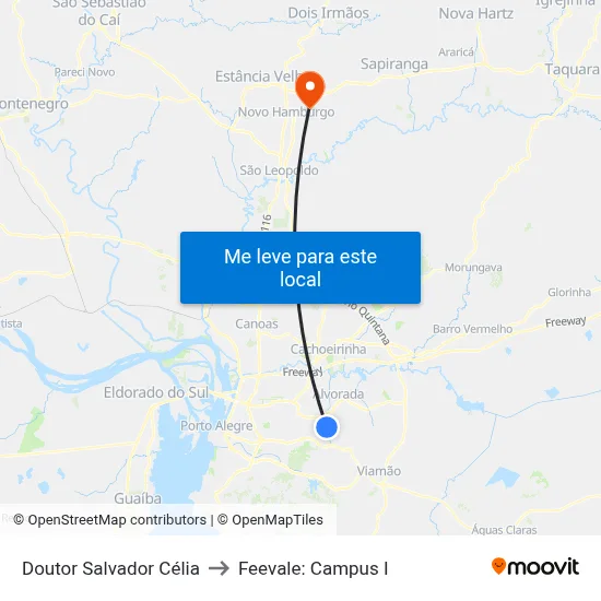 Doutor Salvador Célia to Feevale: Campus I map