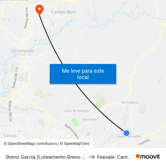 Breno Garcia (Loteamento Breno Garcia) to Feevale: Campus I map