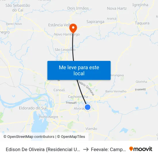 Edison De Oliveira (Residencial Umbu) to Feevale: Campus I map