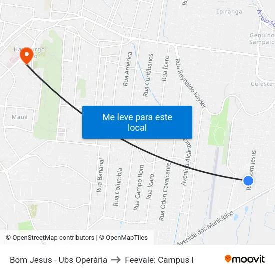 Bom Jesus - Ubs Operária to Feevale: Campus I map