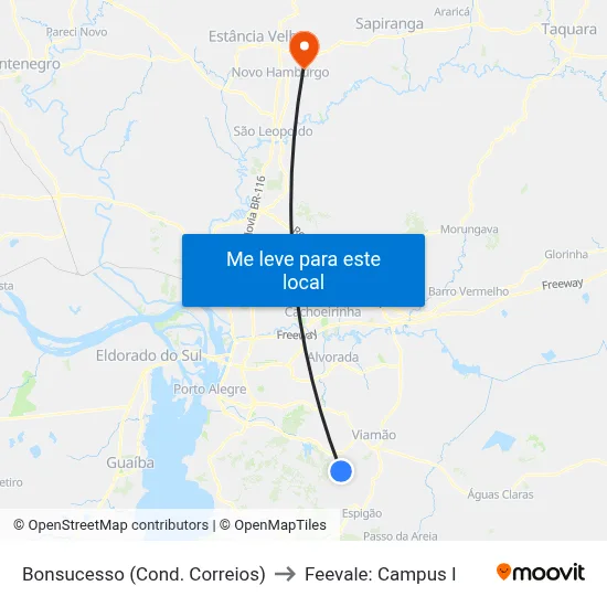 Bonsucesso (Cond. Correios) to Feevale: Campus I map