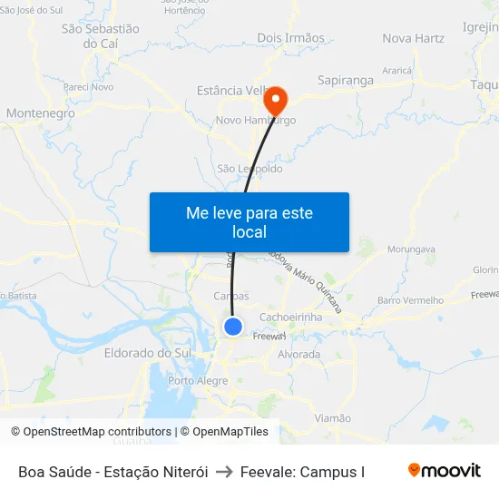 Boa Saúde - Estação Niterói to Feevale: Campus I map