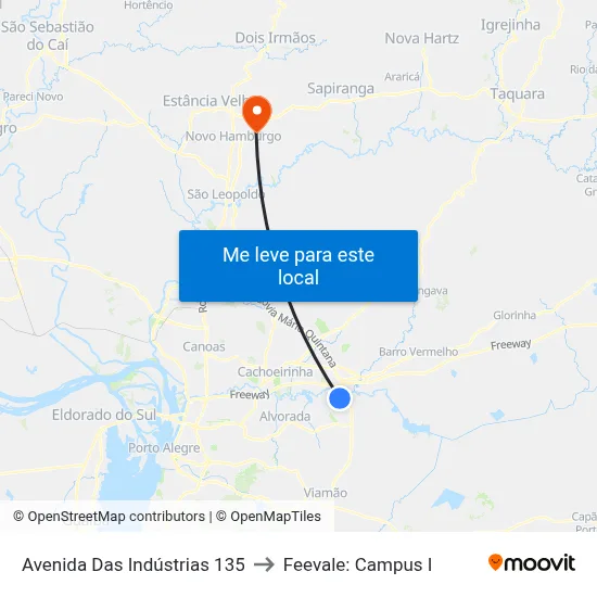 Avenida Das Indústrias 135 to Feevale: Campus I map