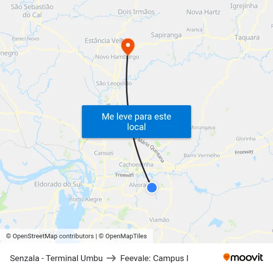 Senzala - Terminal Umbu to Feevale: Campus I map