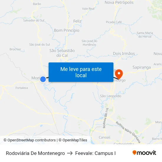 Rodoviária De Montenegro to Feevale: Campus I map