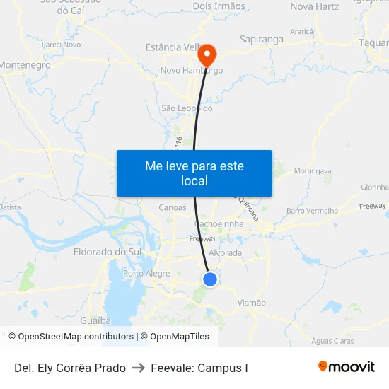 Del. Ely Corrêa Prado to Feevale: Campus I map