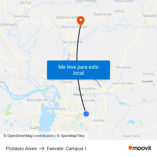 Protásio Alves to Feevale: Campus I map