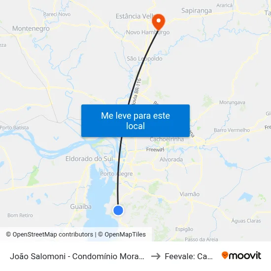 João Salomoni - Condomínio Moradas Do Lago to Feevale: Campus I map