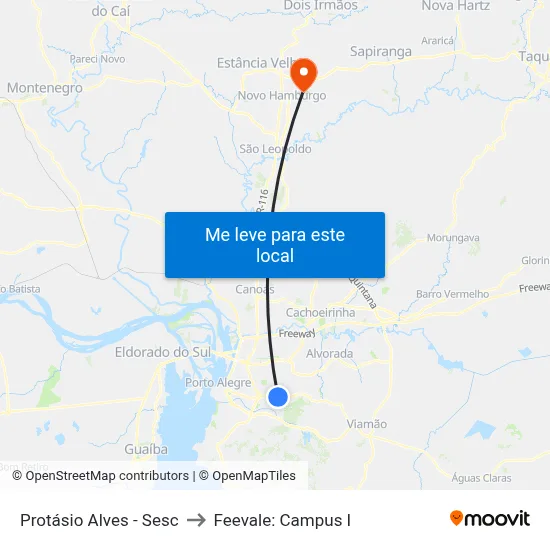 Protásio Alves - Sesc to Feevale: Campus I map