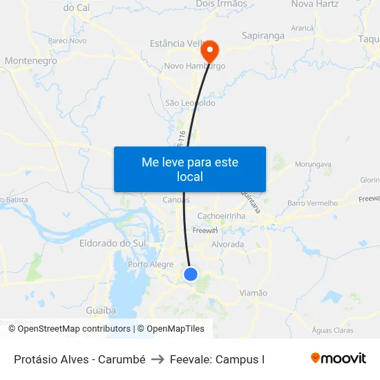 Protásio Alves - Carumbé to Feevale: Campus I map