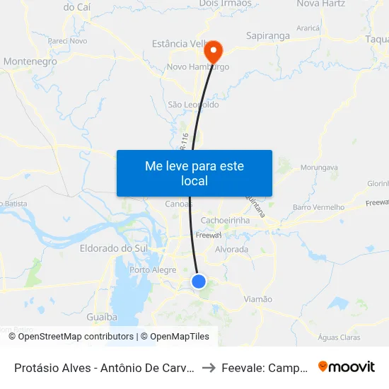 Protásio Alves - Antônio De Carvalho to Feevale: Campus I map