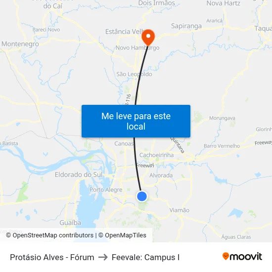 Protásio Alves - Fórum to Feevale: Campus I map