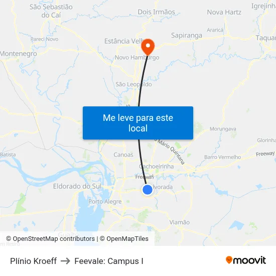Plínio Kroeff to Feevale: Campus I map