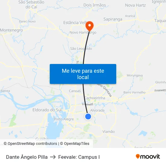 Dante Ângelo Pilla to Feevale: Campus I map