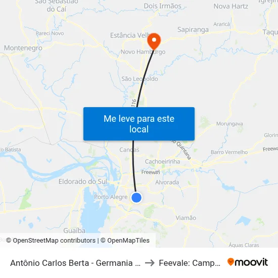 Antônio Carlos Berta - Germania Mall to Feevale: Campus I map