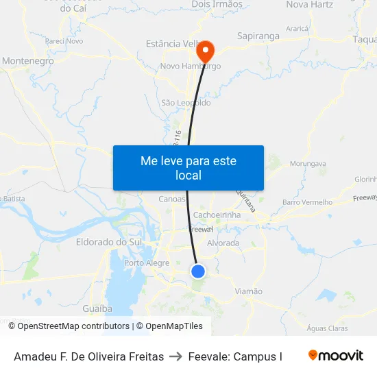 Amadeu F. De Oliveira Freitas to Feevale: Campus I map